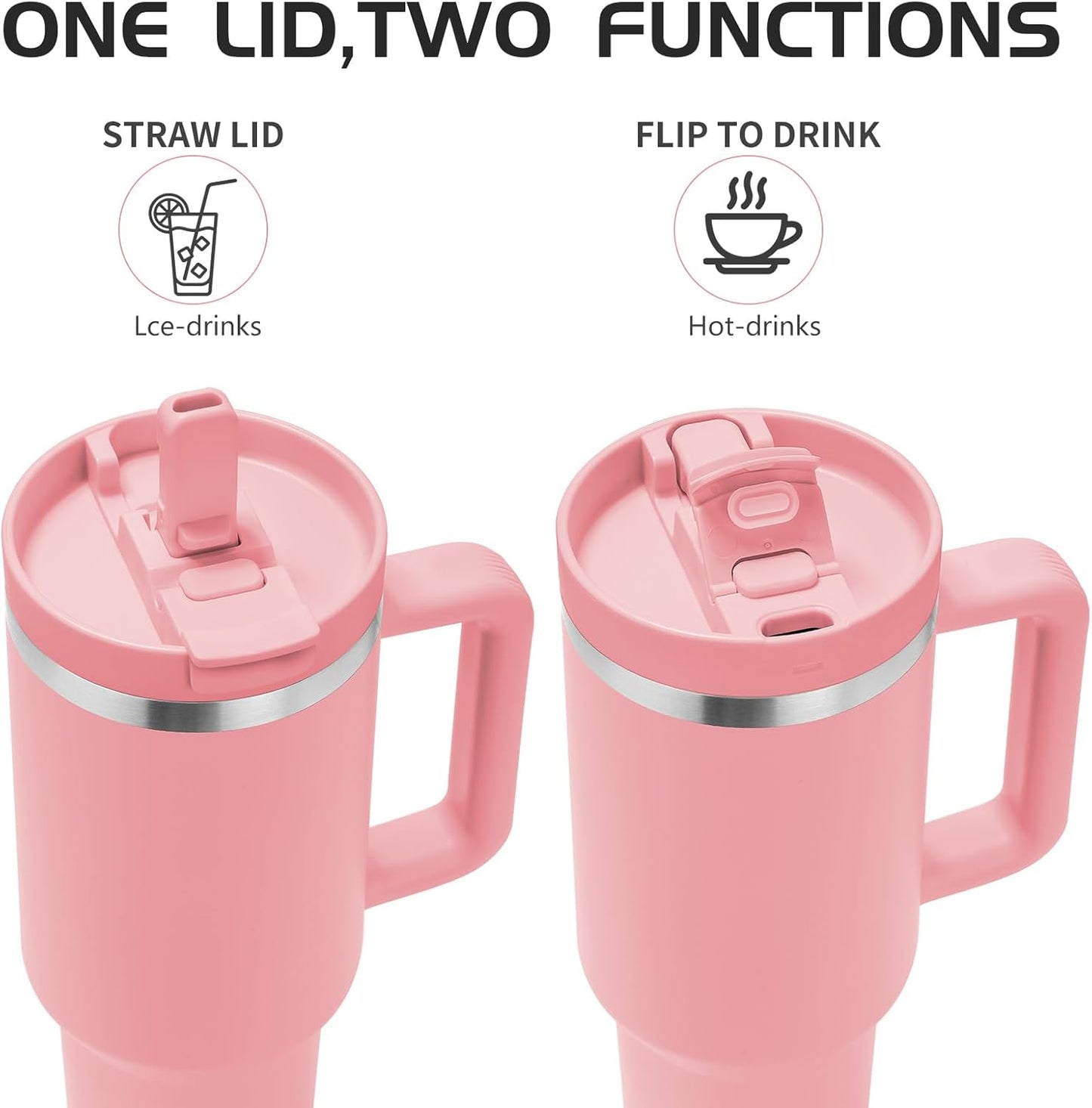 Labulabla 40oz Stainless Steel Insulated Tumbler with Flip Straw, 2-in-1 Lid, 100% Leakproof, Cup Holder Friendly, Handle, BPA-Free (light pink, 40, ounces)
