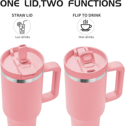 Labulabla 40oz Stainless Steel Insulated Tumbler with Flip Straw, 2-in-1 Lid, 100% Leakproof, Cup Holder Friendly, Handle, BPA-Free (light pink, 40, ounces)