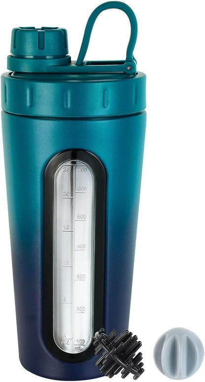 TOOFEEL Shaker Bottles for Protein Mixes 28 oz Stainless Steel Protein Shaker with 2 Mixing Ball, Not Stays Cold/Hot, Visible Window Metal Shaker Cups, Leakproof, BPA Free Bottle Shaker