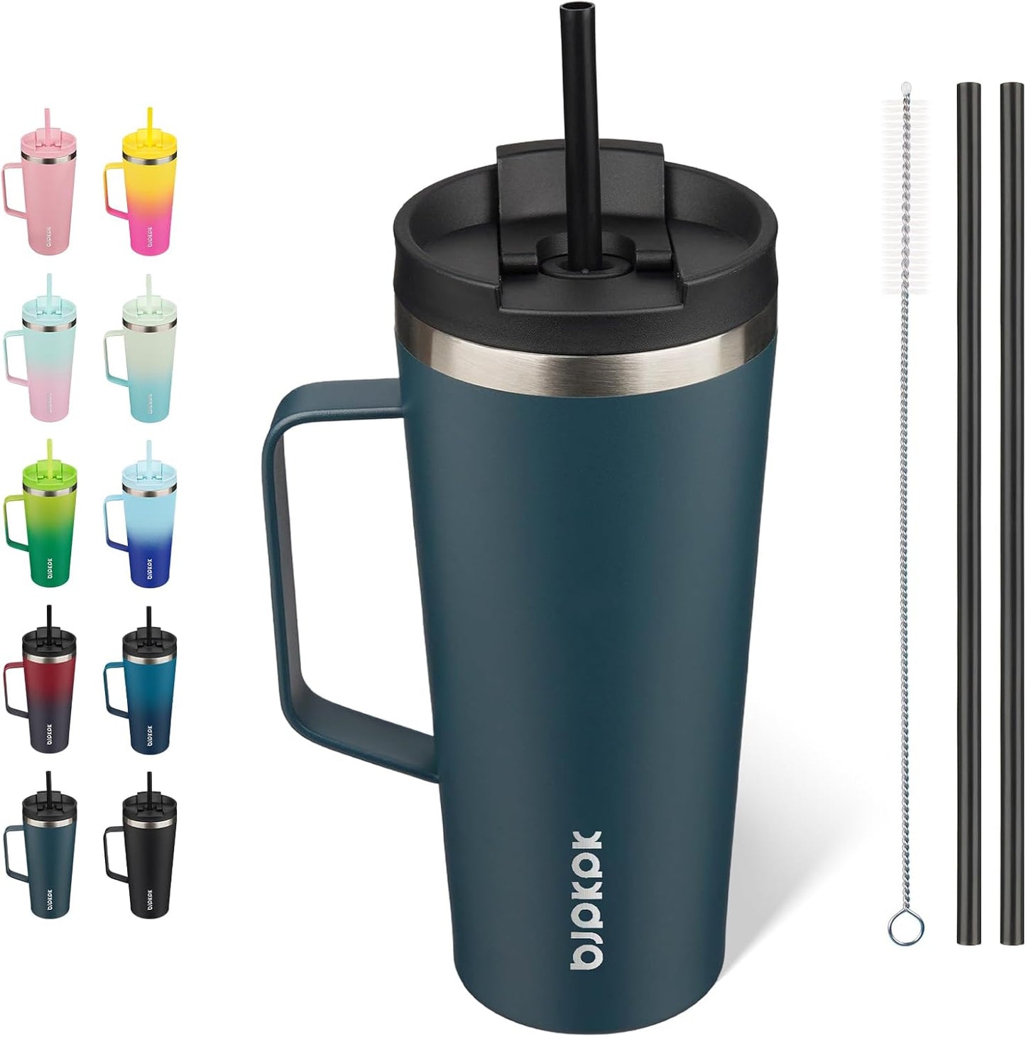 BJPKPK Insulated Tumbler with Handle, 18oz Insulated Tumblers with Lid and Straw, Stainless Steel Metal Water Bottles, Coffee Travel Mugs, Cups, Marshmallow