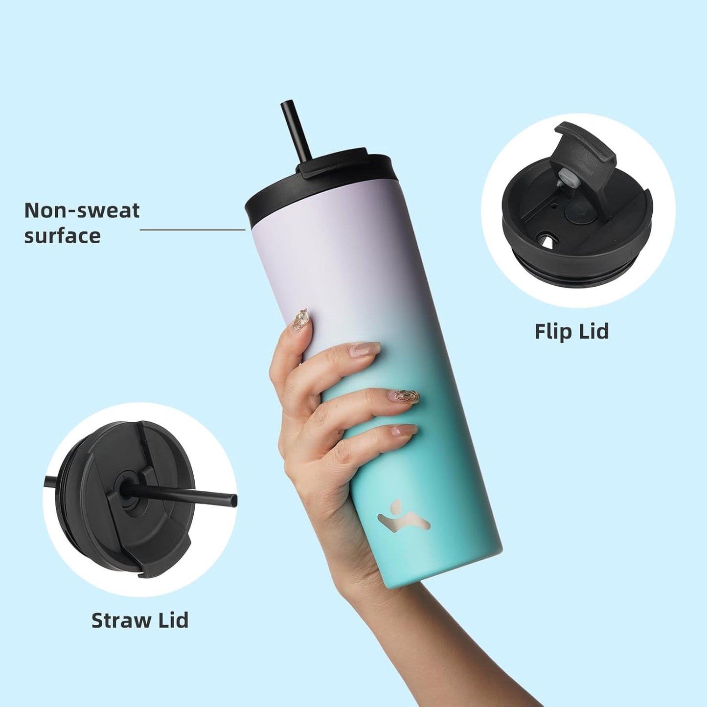 Konokyo 30 OZ Insulated Tumbler with Lid and 2 Straws Stainless Steel Water Bottle Vacuum Travel Mug Coffee Cup,Pastel Sunset