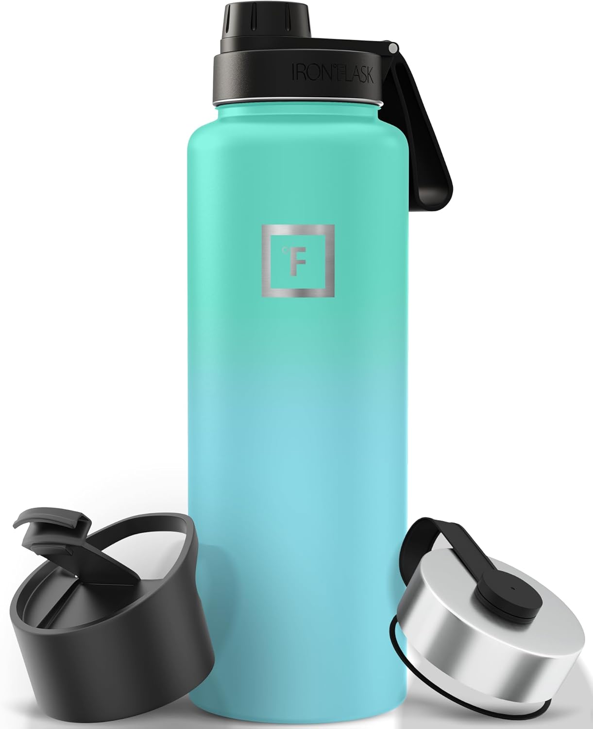 IRON °FLASK Camping & Hiking Hydration Flask with Straw, Wide Mouth Insulated Stainless Steel Sports Water Bottle - 40 oz Midnight Black