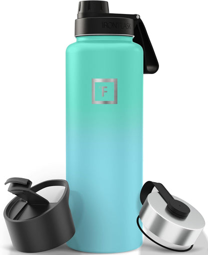 IRON °FLASK Camping & Hiking Hydration Flask with Straw, Wide Mouth Insulated Stainless Steel Sports Water Bottle - 40 oz Midnight Black