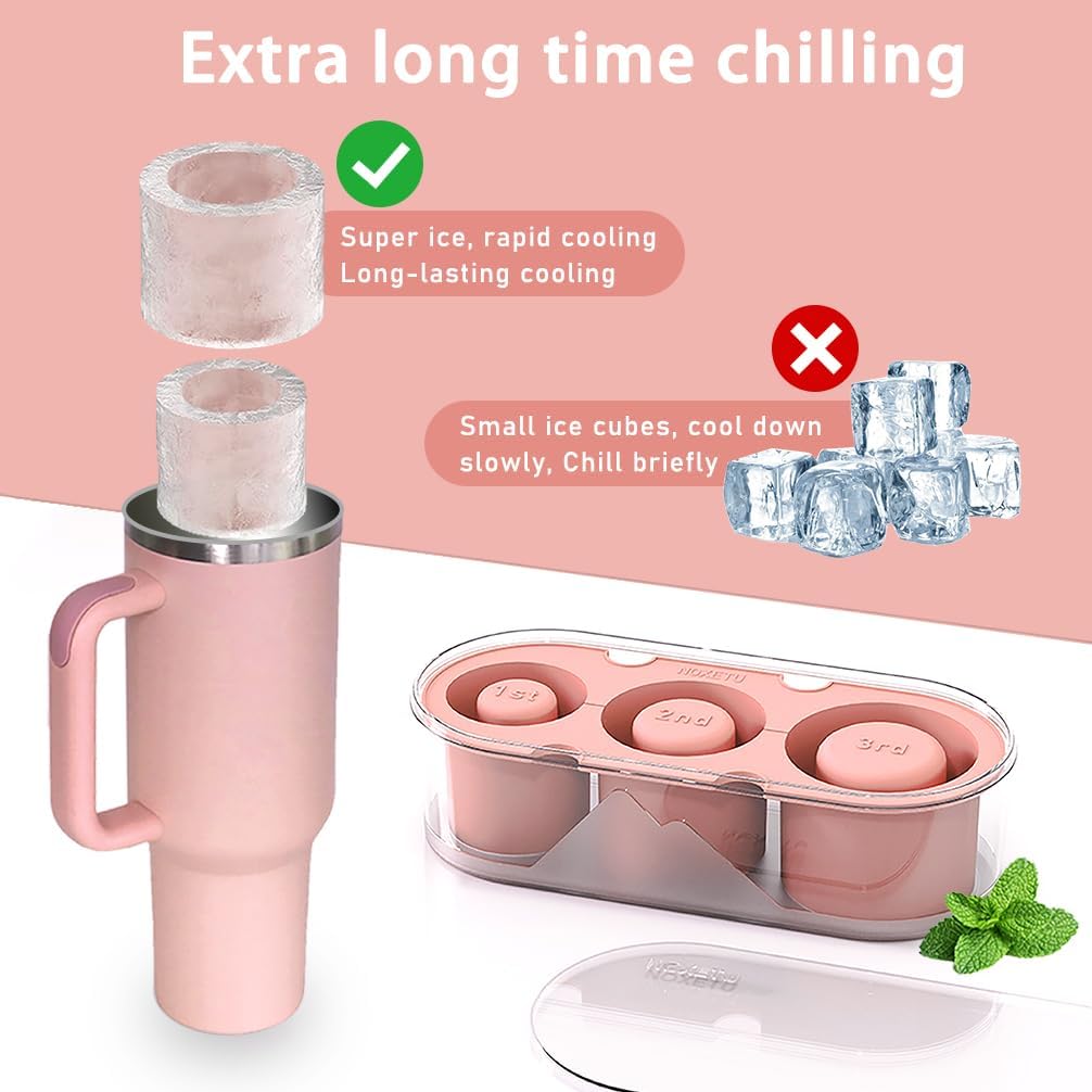 Ice Mold for Stanley Cup 30/40 Oz - Easy Fill and Release Without Touching Ice, Silicone Ice Cube Tray with Clear Lid and Bin for Freezer, Whiskey, Cocktail (Blue)