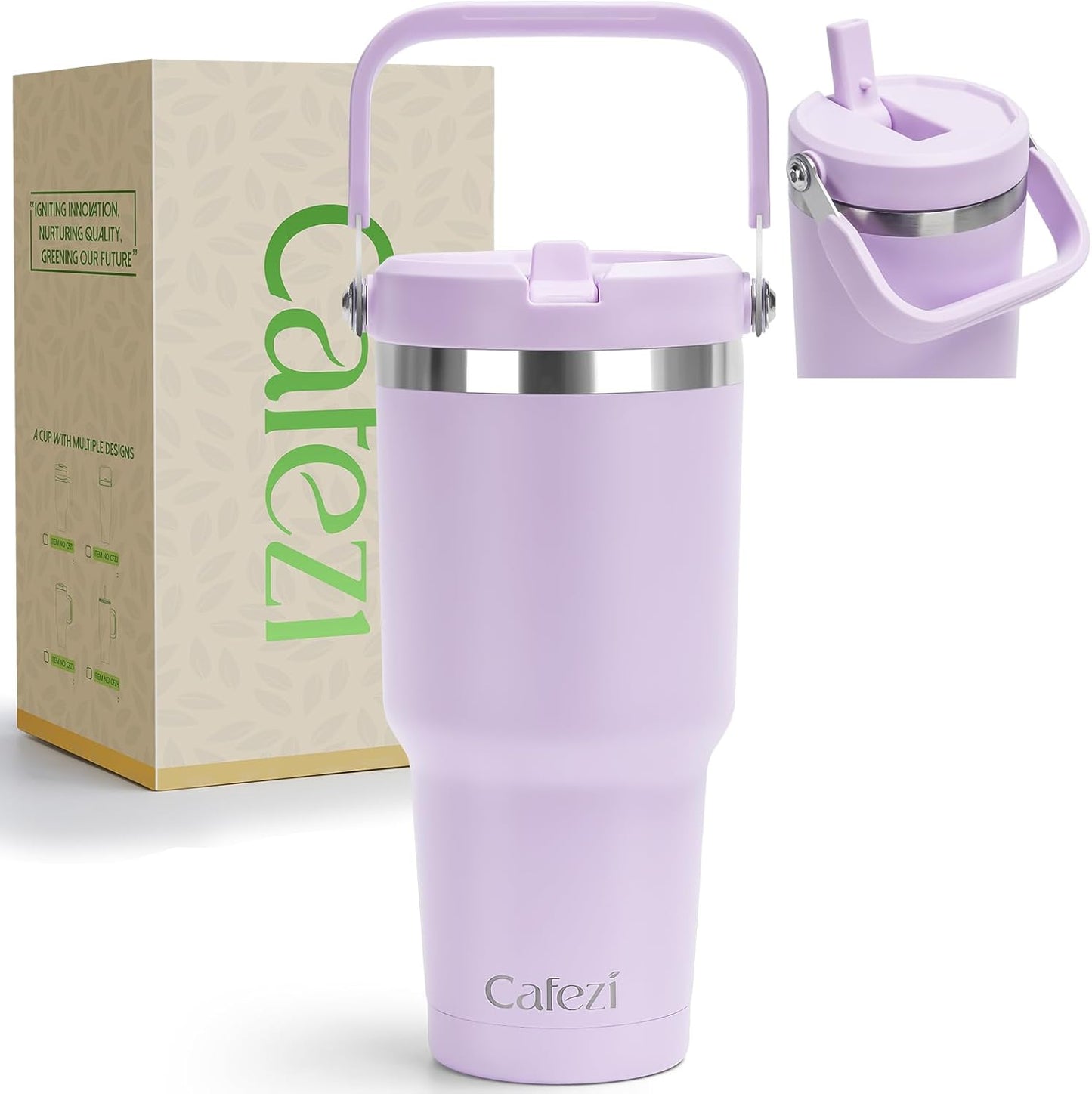 40 oz Insulated Tumbler with Top Handle and Flip Straw, Vacuum Insulated Stainless Steel Cup with Leak-Proof Lid, Sweat-Free, Fits Cup Holder, Keeps Ice Cold up to 30 Hours