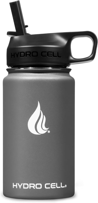 HYDRO CELL Stainless Steel Insulated Water Bottle with Straw - For Cold & Hot Drinks - Metal Vacuum Flask with Screw Cap and Modern Leakproof Sport Thermos for Adults (Neon 18oz)
