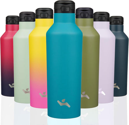 Konokyo Insulated Water Bottle with Straw,25 OZ Double Wall Vacuum Stainless Steel Water Flask with 2 Lids,Black