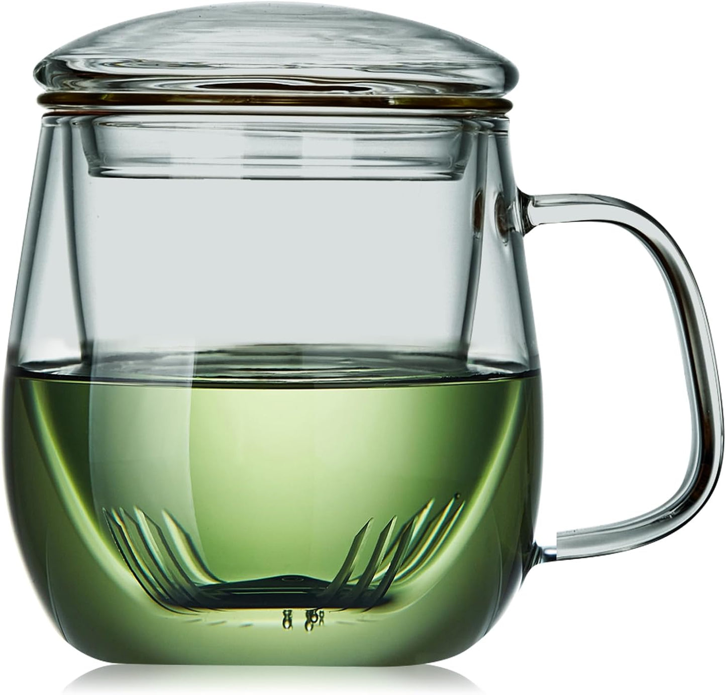 DOPUDO Glass Tea Cup with Infuser and Lid, 17.6oz/520ml Large Borosilicate Teacup,Tea Glass, Clear Mug for Loose Leaf Tea, Blooming Tea, Microwave & Dishwasher Safe - Tea Maker Gift for Birthday.