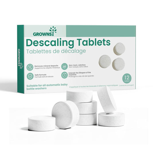 GROWNSY Descaling Tablets for Bottle Washers, Descaler Tablets to Remove Limescale & Mineral Buildup, Compatible with Momcozy and Baby Brezza Baby Bottle Washer, 24 Count