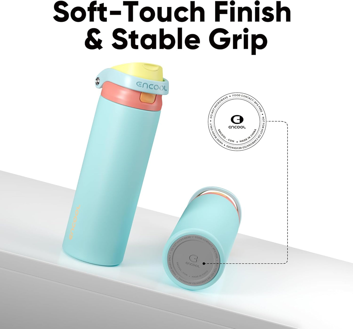 ENCOOL Leakproof Insulated Water Bottle with Straw Dual-Sip Water Bottle Bag-Safe Design for Work, Commute & Gym – Keeps Drinks Cold All Day, 24 oz, Lemonade Pink - Colors A