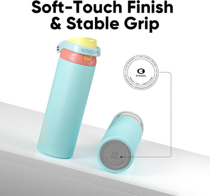 ENCOOL Leakproof Insulated Water Bottle with Straw Dual-Sip Water Bottle Bag-Safe Design for Work, Commute & Gym – Keeps Drinks Cold All Day, 24 oz, Lemonade Pink - Colors A