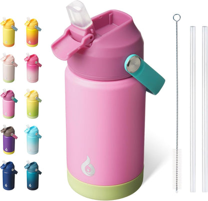 BJPKPK Insulated Water Bottle with Straw Lid, 18oz Thermo Water Bottles with Soft Nozzle, Flex Handle & Non-slip Boot, BPA Free Leak Proof Stainless Steel Metal Thermo, Tumblers, Cups,Sea Salt