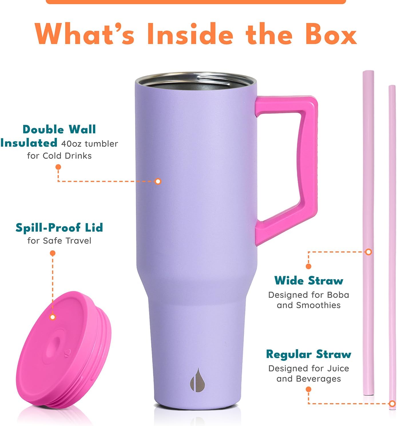 Elemental 32 oz 100% Leak Proof Tumbler with Handle & Straw - Stainless Steel Double Wall Insulated Tumbler for Hot and Cold Beverages - Travel Coffee Mug with Sip & Straw Lid - White - Colors B