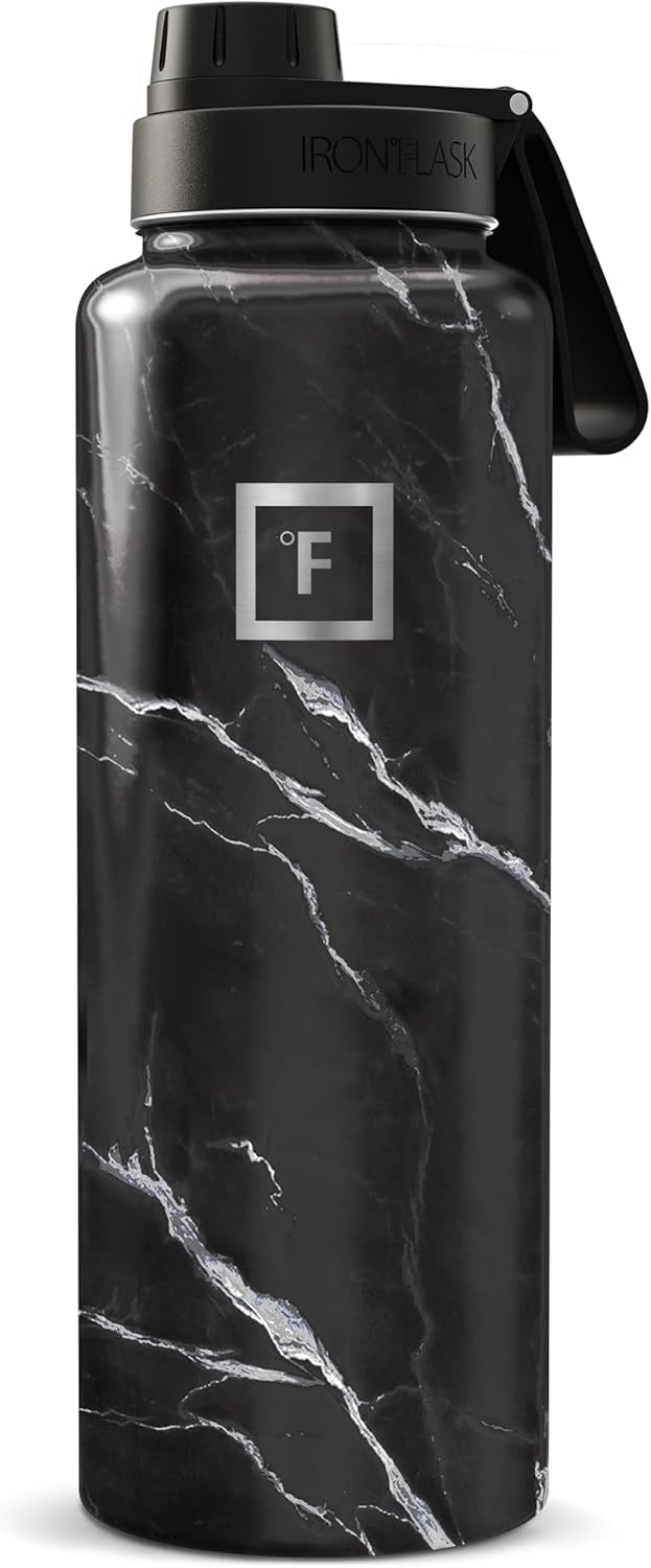 IRON °FLASK Camping & Hiking Hydration Flask with Straw, Wide Mouth Insulated Stainless Steel Sports Water Bottle - 40 oz Midnight Black