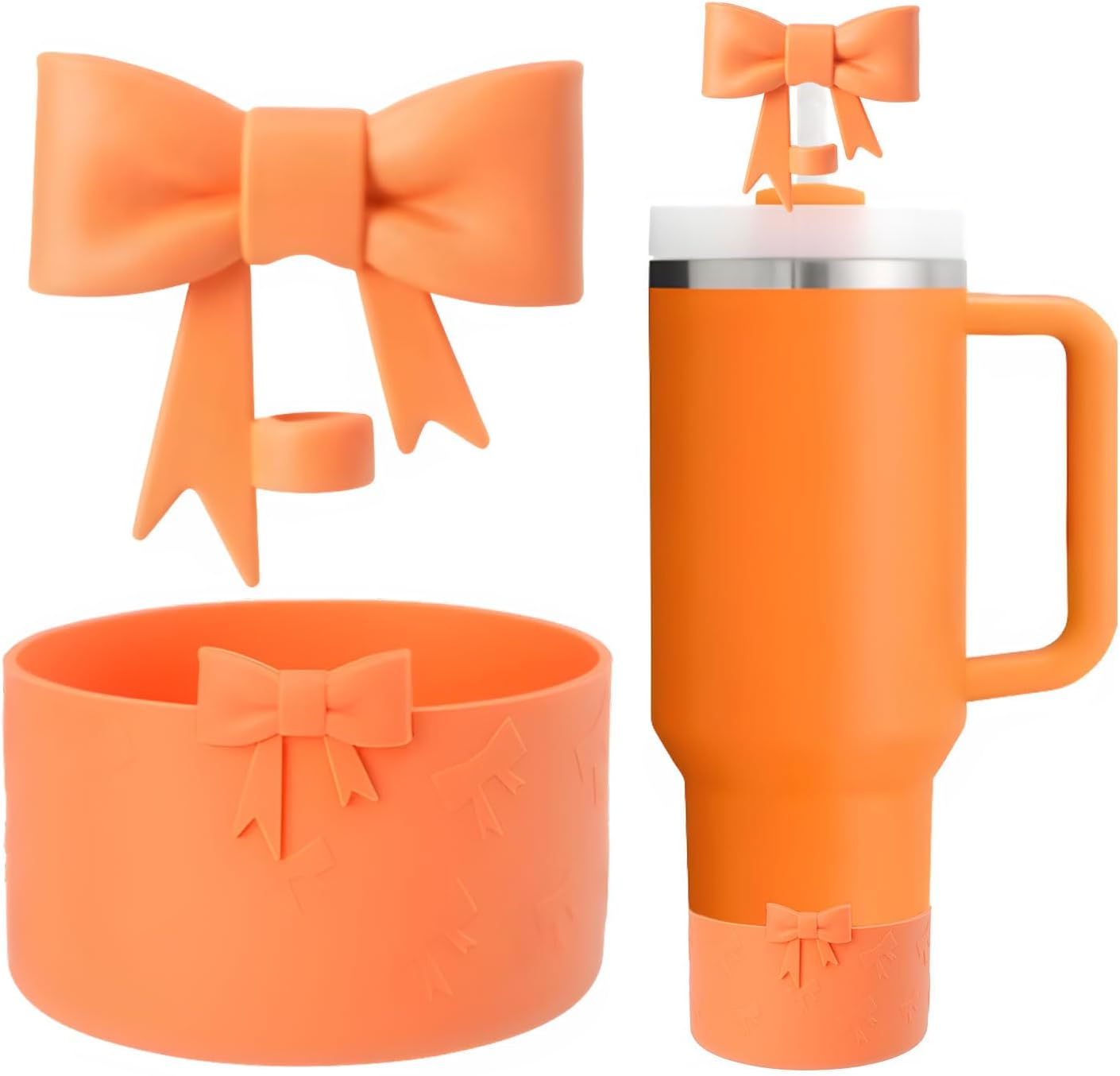 Bow Silicone Protective for Stanley Boot for 20/30/40Oz, 2 Pack for Stanley Cup Accessories Compatible 12-24Oz for Hydroflask Boot and More (Pink Set)