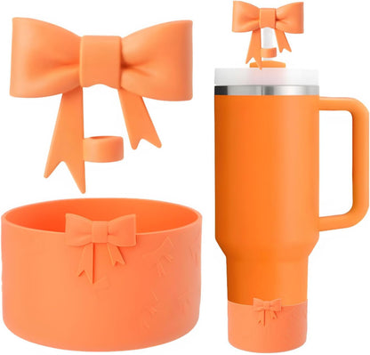 Bow Silicone Protective for Stanley Boot for 20/30/40Oz, 2 Pack for Stanley Cup Accessories Compatible 12-24Oz for Hydroflask Boot and More (Pink Set)