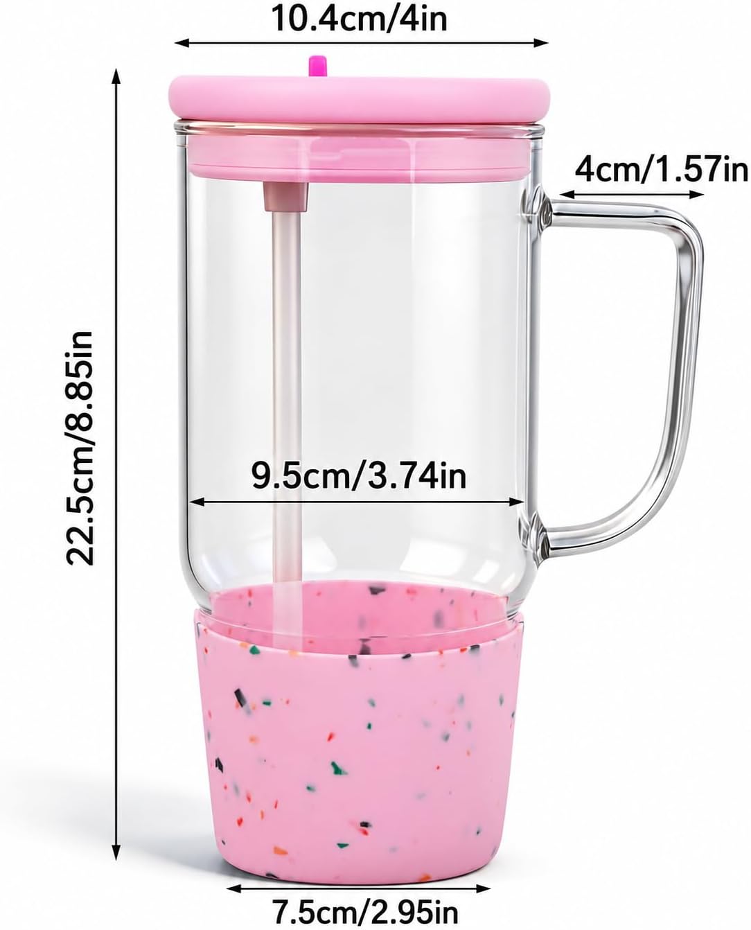 40oz Glass Tumbler with Flip Straw Lid, Handle, Silicone Sleeve, Black | Leakproof Lid, Fits Car Cup Holder Glass for Iced Coffee, Water, Cold Drinks, Travel, Outdoor, Partys&Home