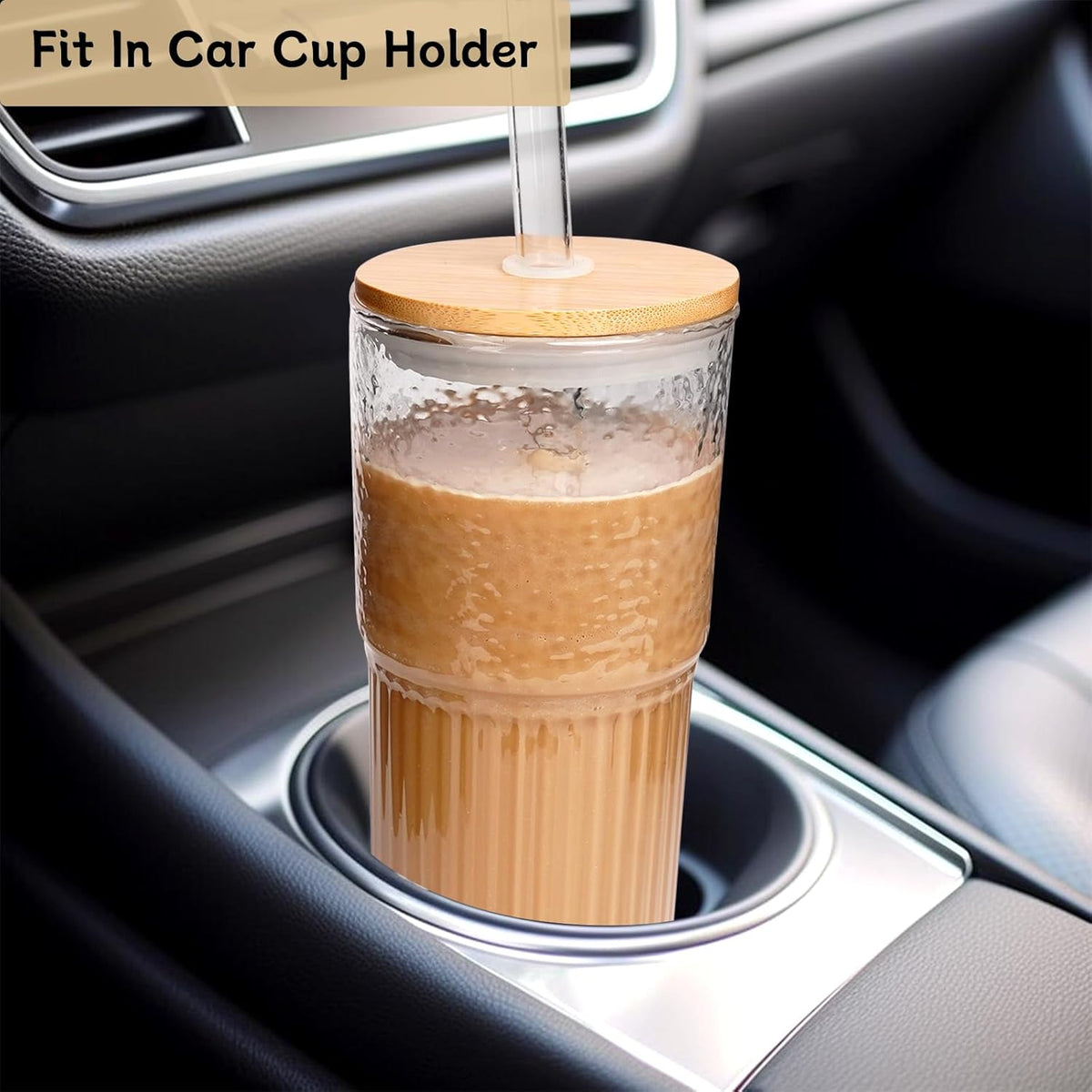 40oz Glass Tumbler with Flip Straw Lid, Handle, Silicone Sleeve, Black | Leakproof Lid, Fits Car Cup Holder Glass for Iced Coffee, Water, Cold Drinks, Travel, Outdoor, Partys&Home