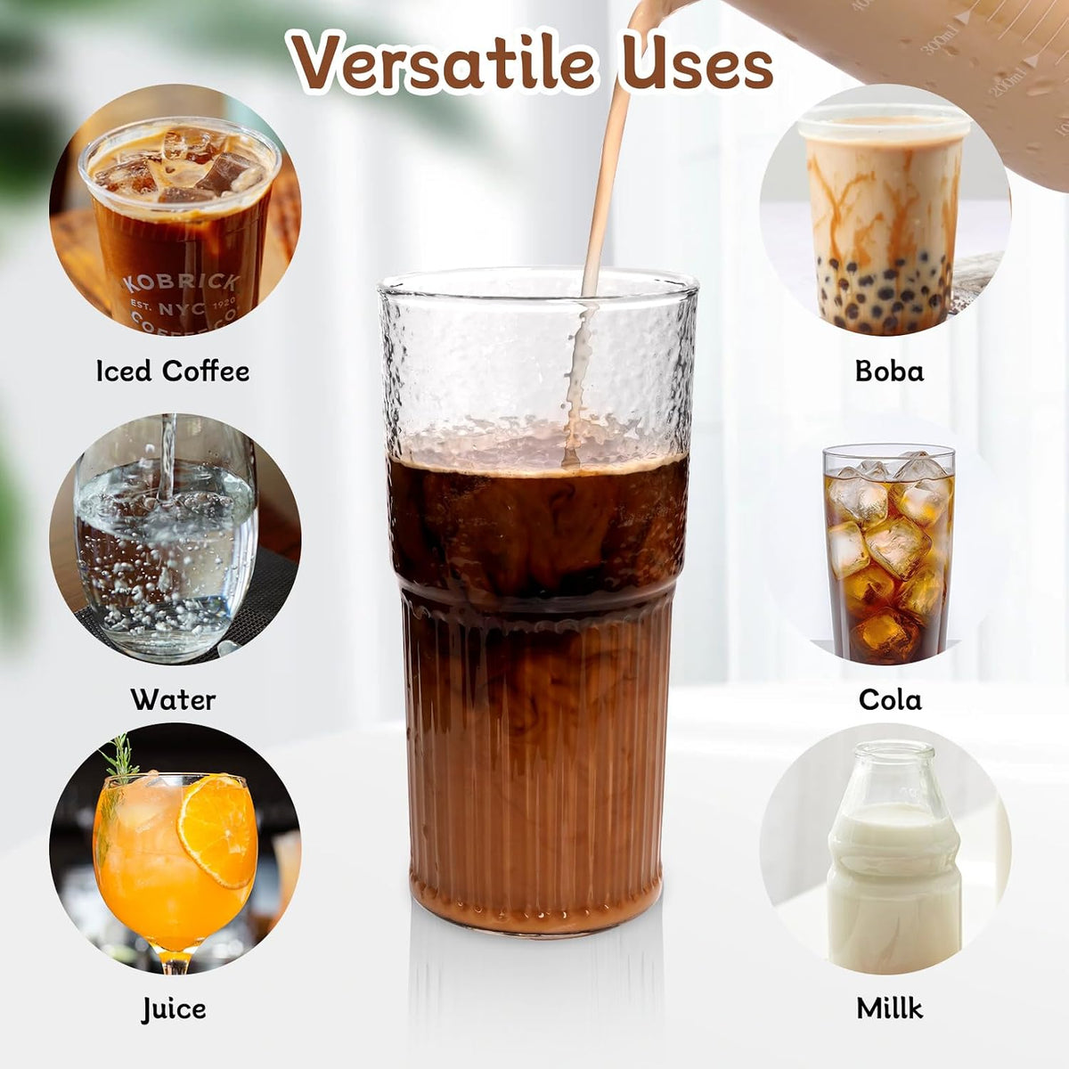 40oz Glass Tumbler with Flip Straw Lid, Handle, Silicone Sleeve, Black | Leakproof Lid, Fits Car Cup Holder Glass for Iced Coffee, Water, Cold Drinks, Travel, Outdoor, Partys&Home