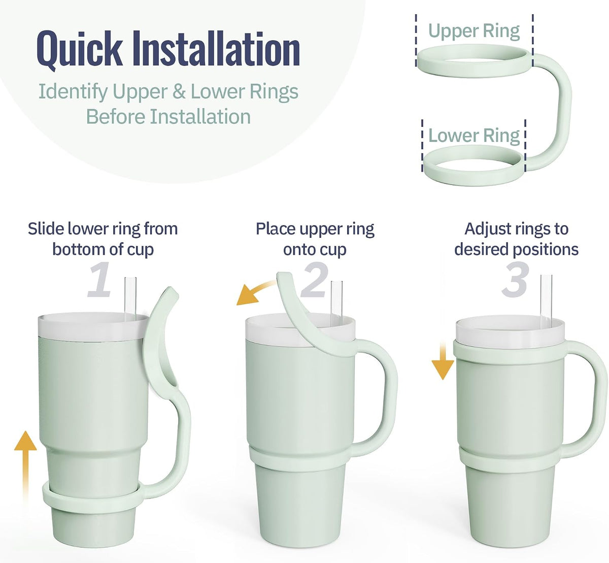 Silicone Tumbler Handle for Stanley & YETI 20oz Cup, BPA-Free, Green