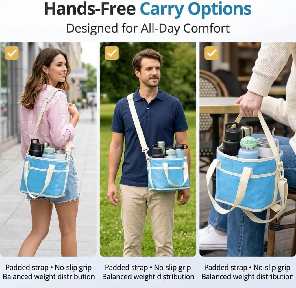 Insulated Drink Carrier Bag for 4 Cups, Water Resistant Multiple Tumbler Tote with Adjustable Shoulder Strap, Leakproof Reusable Coffee Caddy for Travel and Outings (Pink)