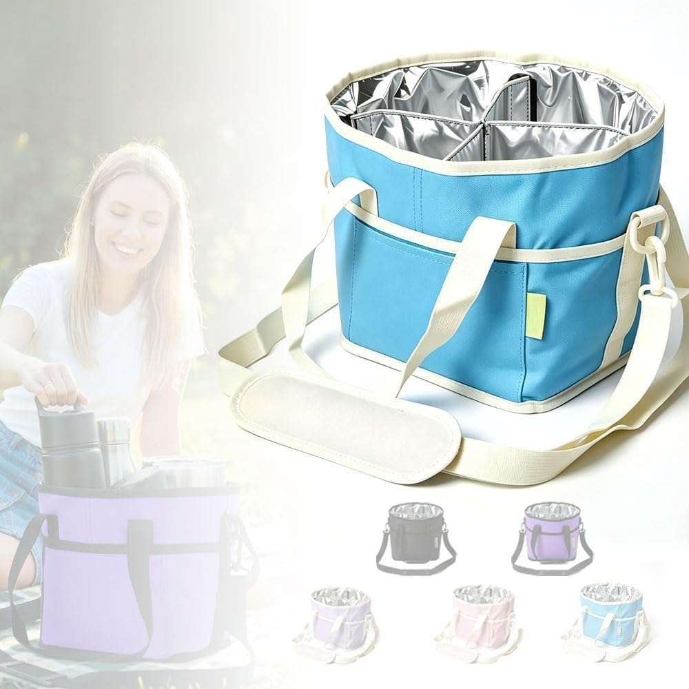 Insulated Drink Carrier Bag for 4 Cups, Water Resistant Multiple Tumbler Tote with Adjustable Shoulder Strap, Leakproof Reusable Coffee Caddy for Travel and Outings (Pink)