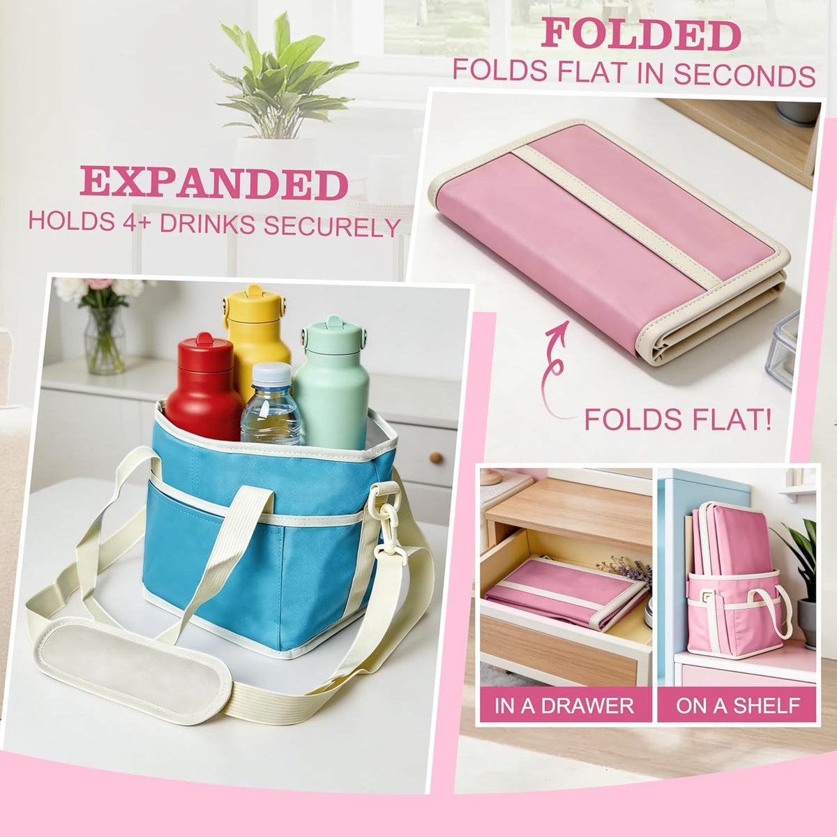 Drink Carrier Bag, Water Bottle Holder with Strap