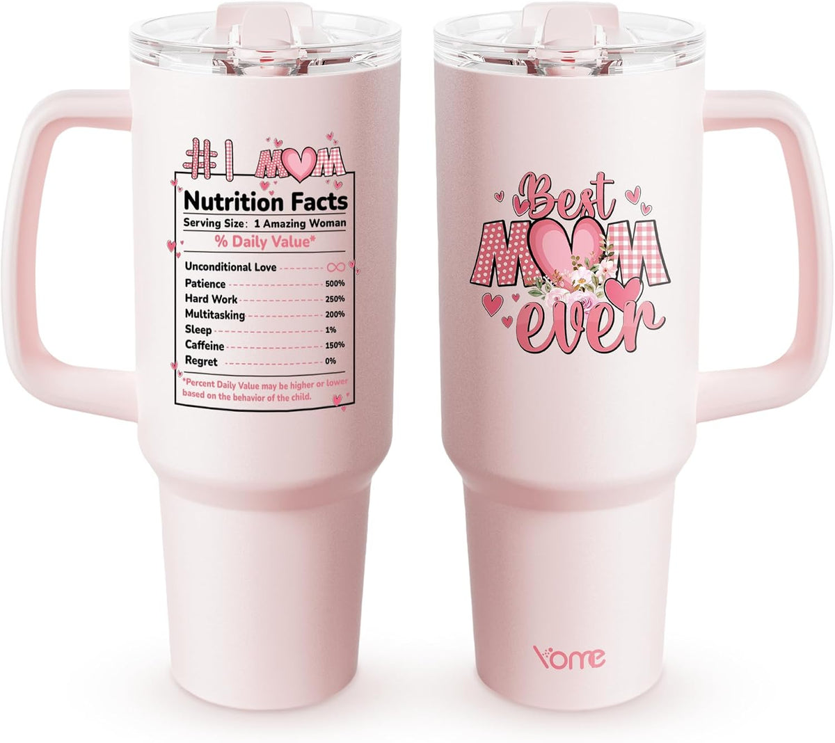 YOME 40oz Mom Tumbler with Handle and Flip Straw | Stainless Steel Best Mom Ever Gifts Insulated Water Bottle | Keeps Drinks Cold | Dishwasher Safe | Cupholder Friendly | Gym Travel Yoga