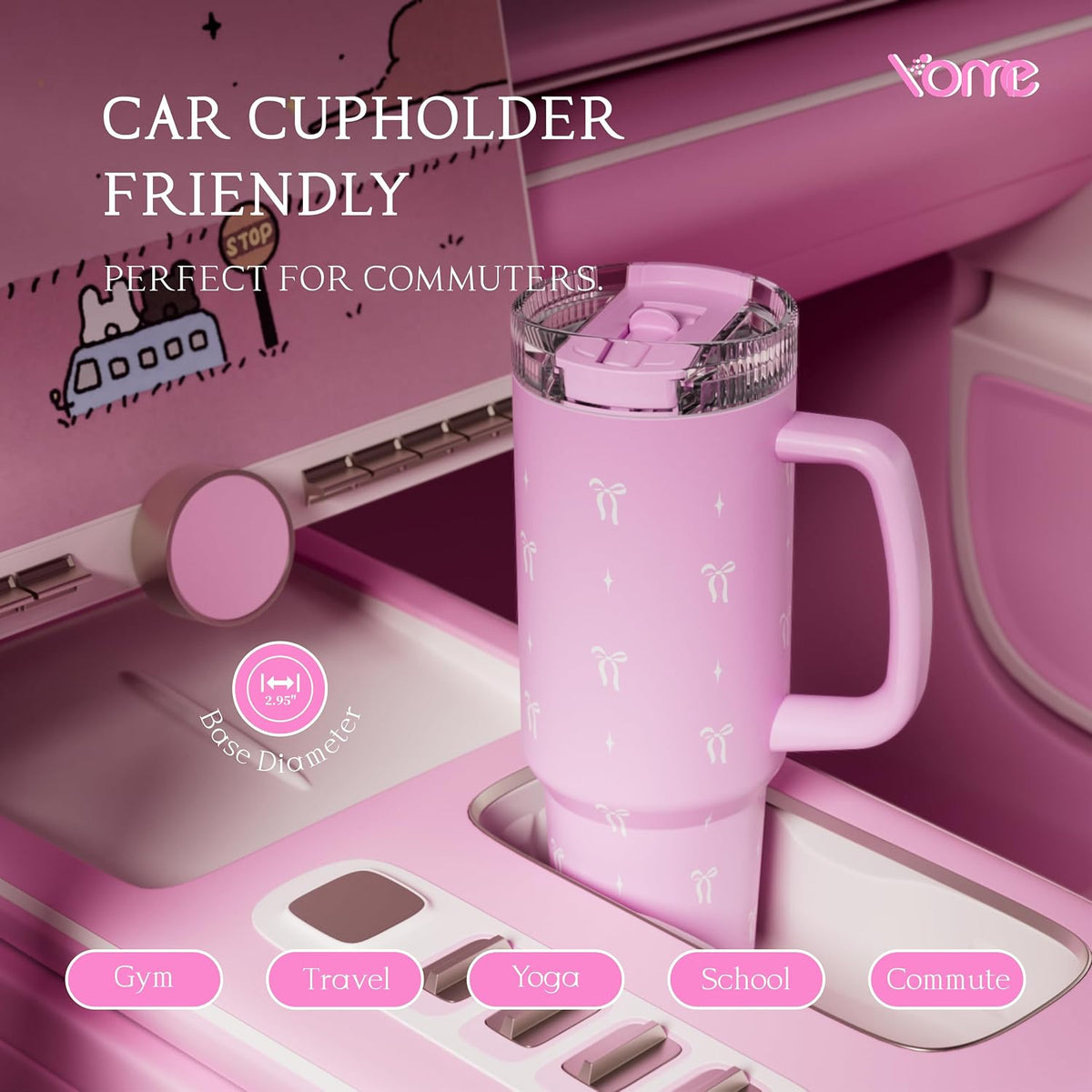 YOME 40oz Mom Tumbler with Handle and Flip Straw | Stainless Steel Best Mom Ever Gifts Insulated Water Bottle | Keeps Drinks Cold | Dishwasher Safe | Cupholder Friendly | Gym Travel Yoga