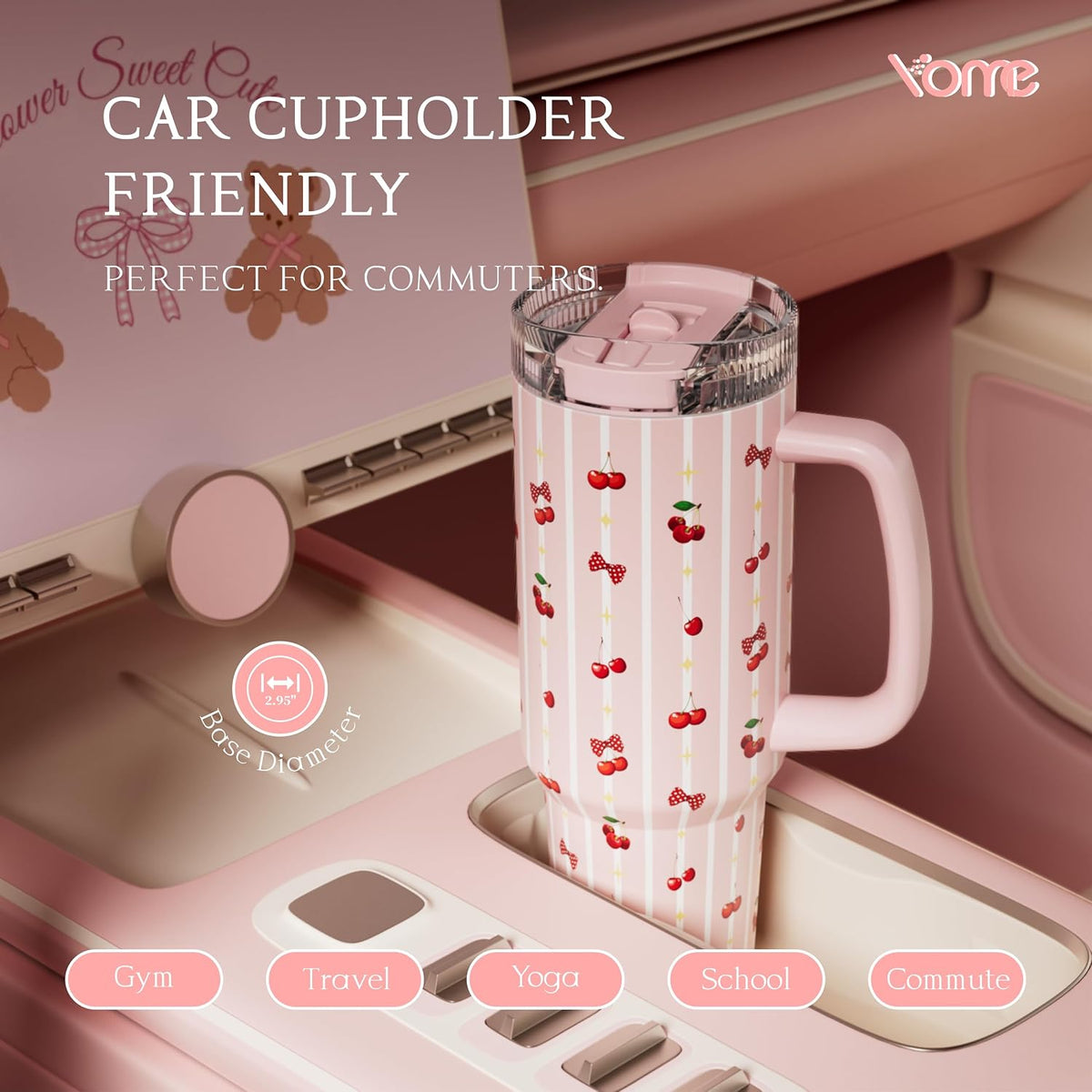 YOME 40oz Mom Tumbler with Handle and Flip Straw | Stainless Steel Best Mom Ever Gifts Insulated Water Bottle | Keeps Drinks Cold | Dishwasher Safe | Cupholder Friendly | Gym Travel Yoga