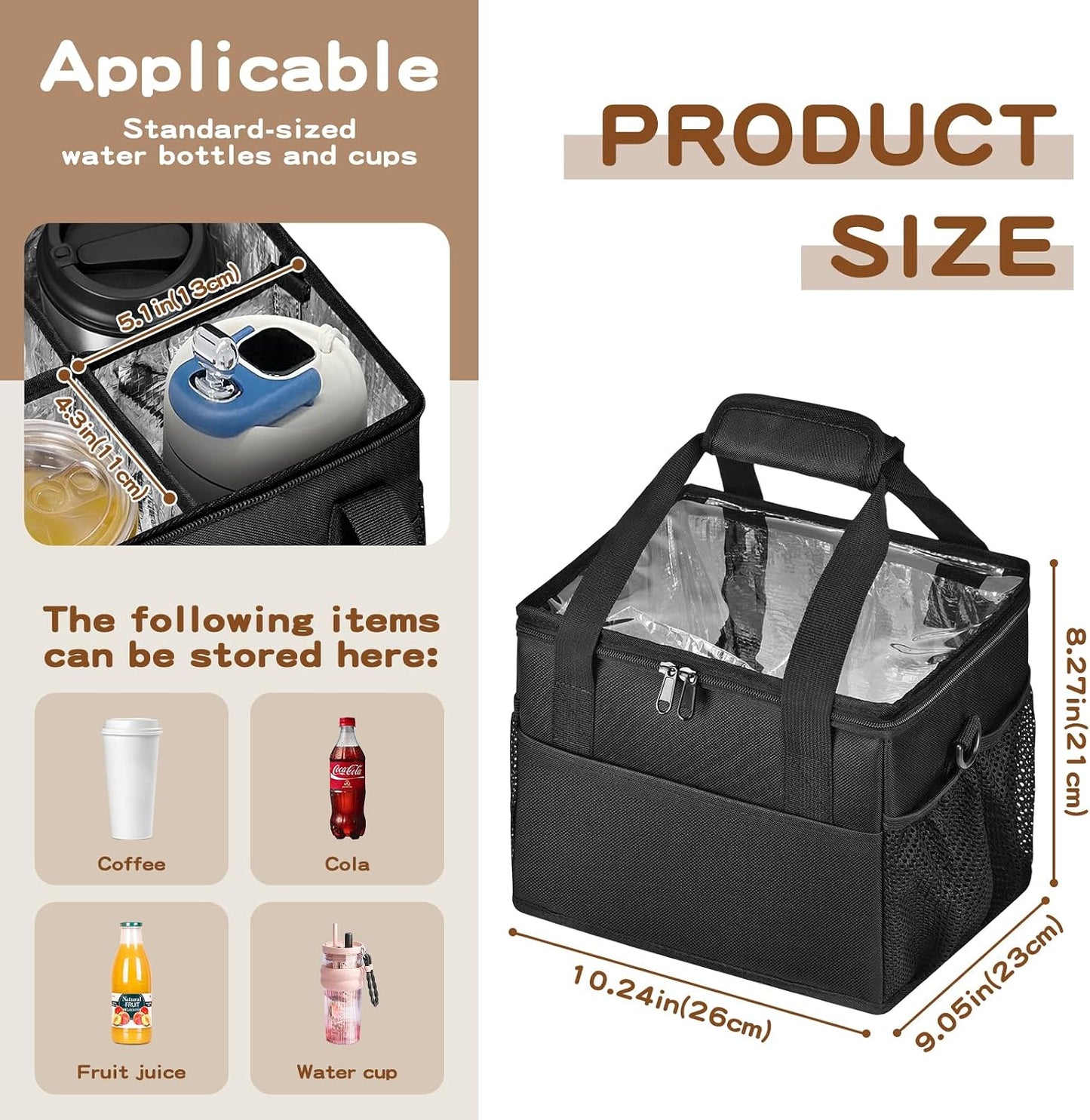 Reusable 4-Cup Drink Carrier-Leakproof Tote with Adjustable Dividers | Adjustable dividers keep cups secure. Shoulder strap, folds flat. Ideal for hot/cold drinks, delivery, travel.