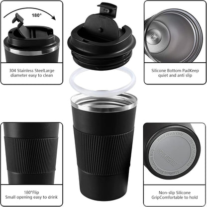 Insulated Travel Coffee Mug, Stainless Steel Coffee Cup with Leakproof Lid | Double-wall insulation keeps drinks hot or cold for hours, with a leakproof lid and portable stainless steel design
