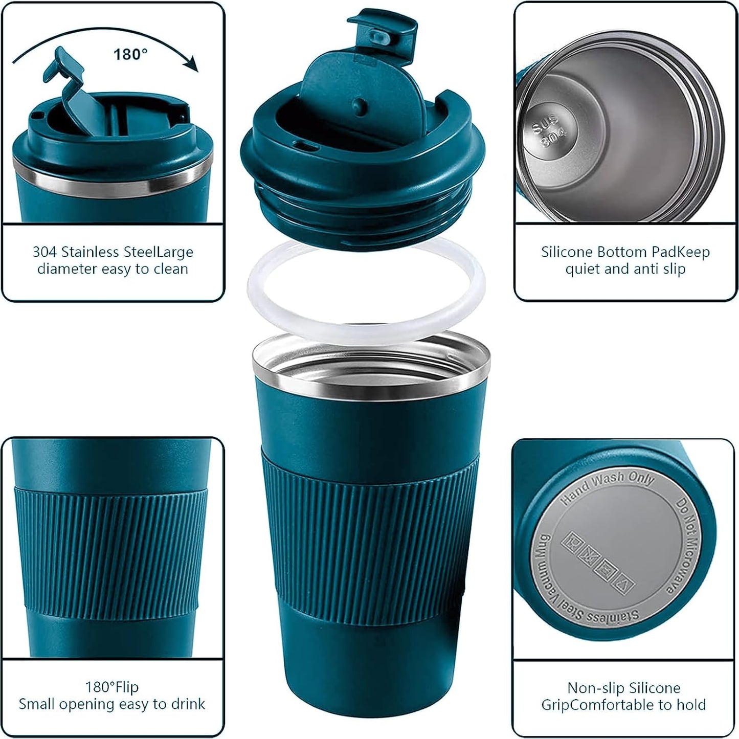 Insulated Travel Coffee Mug, Stainless Steel Coffee Cup with Leakproof Lid | Double-wall insulation keeps drinks hot or cold for hours, with a leakproof lid and portable stainless steel design
