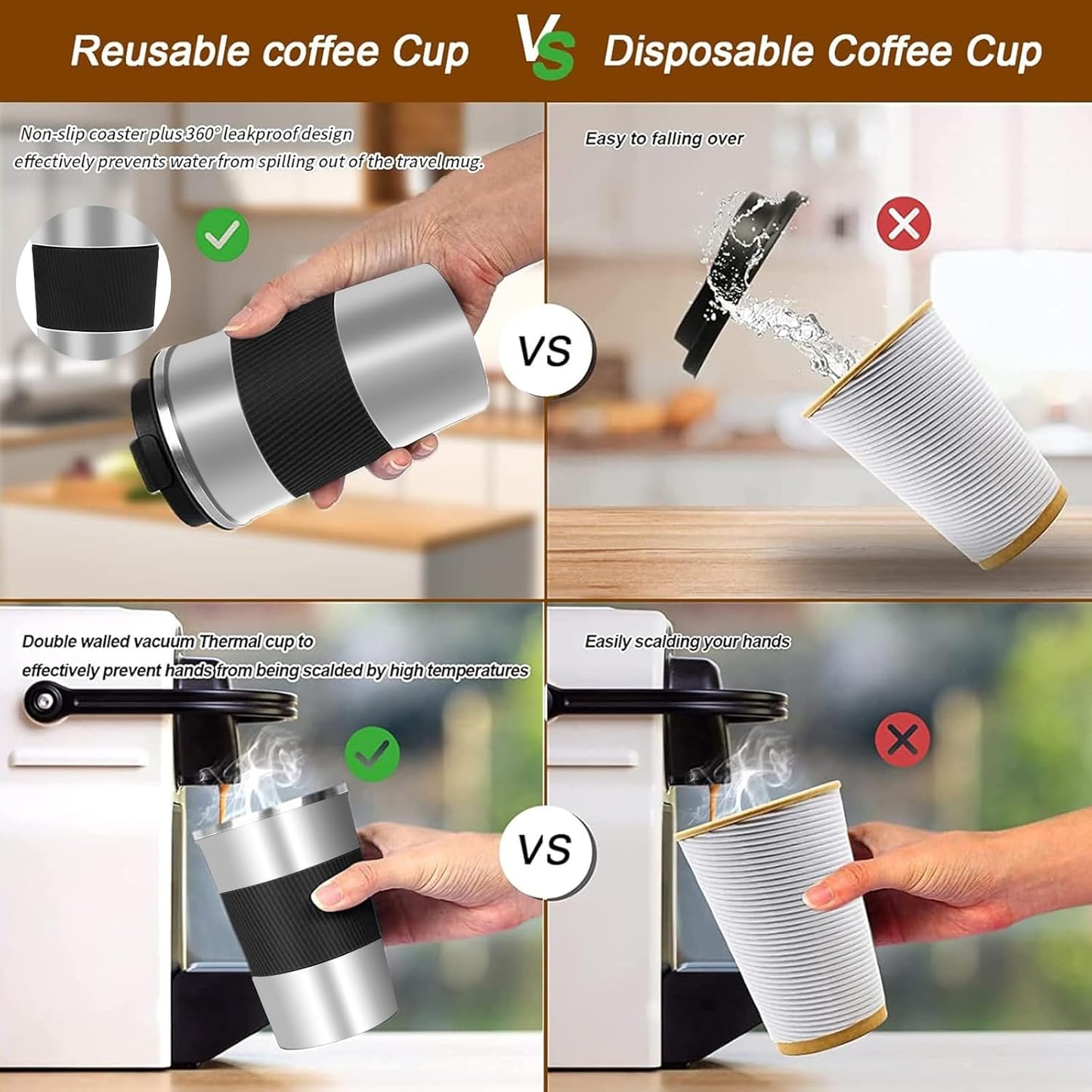 Insulated Travel Coffee Mug, Stainless Steel Coffee Cup with Leakproof Lid | Double-wall insulation keeps drinks hot or cold for hours, with a leakproof lid and portable stainless steel design