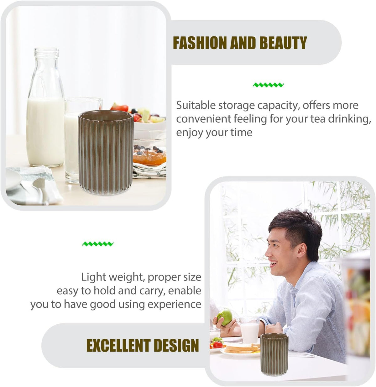Vintage Milk Cup Retro Striped Water Mug Ceramic Tumbler No Handle Beverage Cup for Tea Coffee Milk Office Use 3.81 X 2.83 X 2.83 in