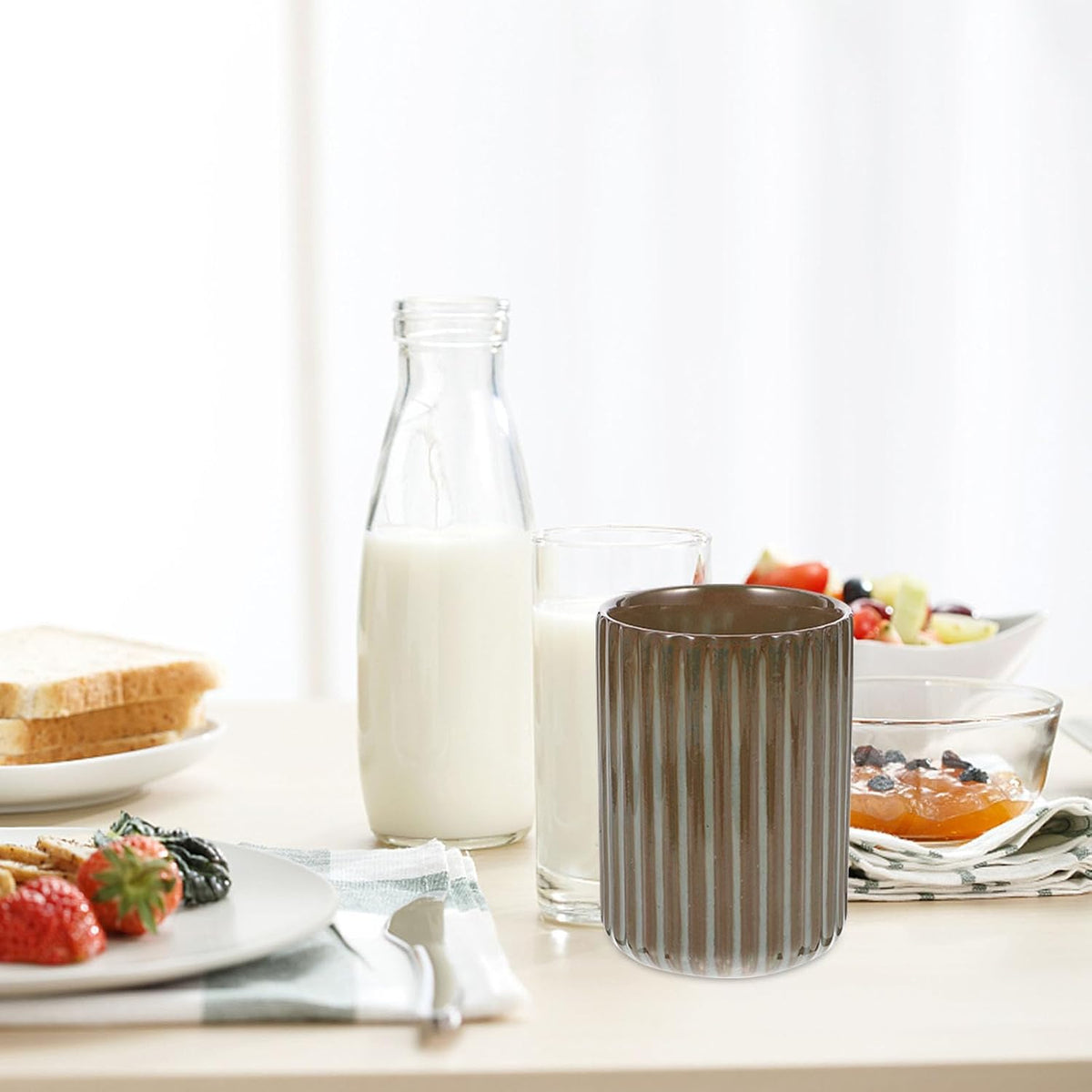 Vintage Milk Cup Retro Striped Water Mug Ceramic Tumbler No Handle Beverage Cup for Tea Coffee Milk Office Use 3.81 X 2.83 X 2.83 in