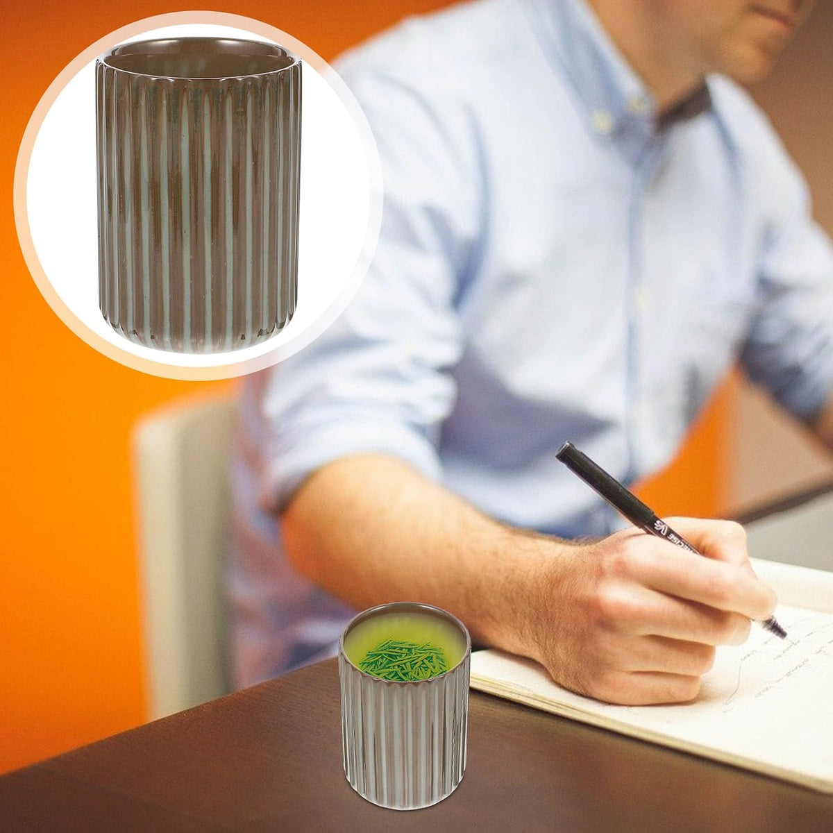 Vintage Milk Cup Retro Striped Water Mug Ceramic Tumbler No Handle Beverage Cup for Tea Coffee Milk Office Use 3.81 X 2.83 X 2.83 in