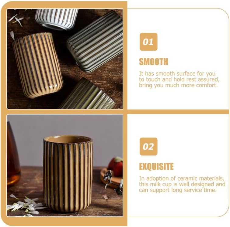 Vintage Milk Cup Retro Striped Water Mug Ceramic Tumbler No Handle Beverage Cup for Tea Coffee Milk Office Use 3.81 X 2.83 X 2.83 in