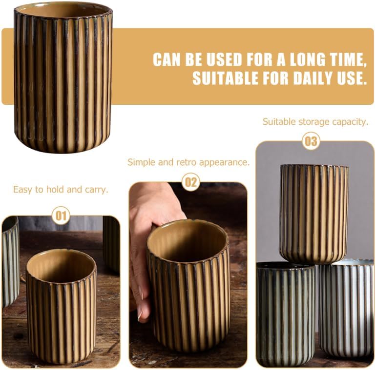 Vintage Milk Cup Retro Striped Water Mug Ceramic Tumbler No Handle Beverage Cup for Tea Coffee Milk Office Use 3.81 X 2.83 X 2.83 in