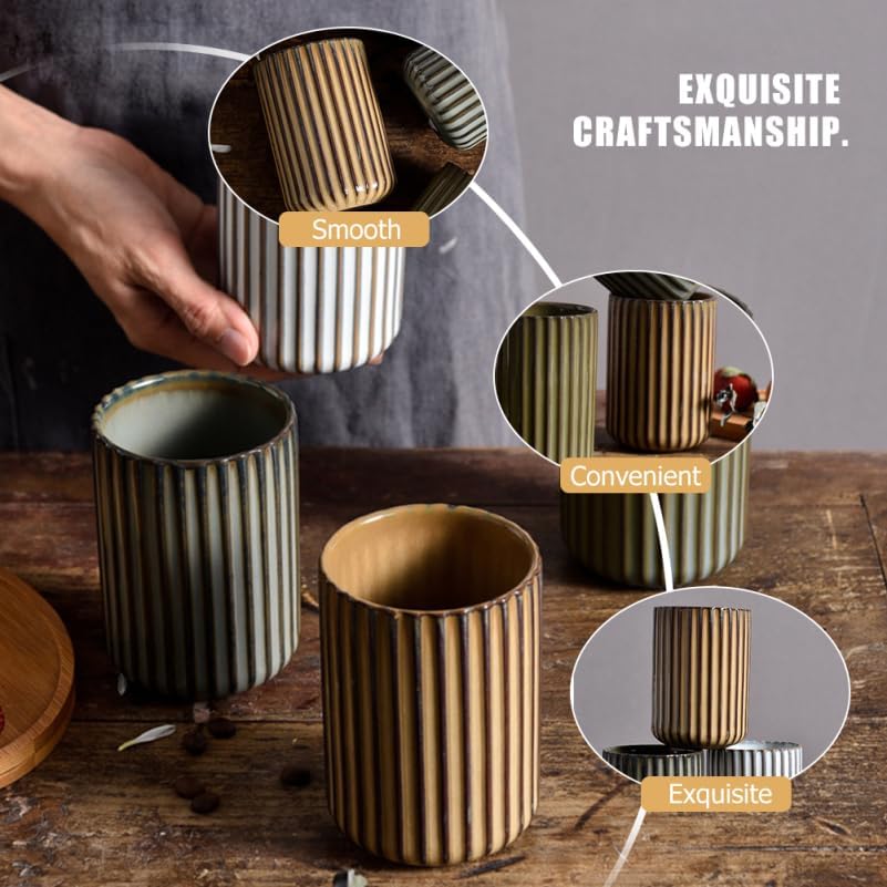Vintage Milk Cup Retro Striped Water Mug Ceramic Tumbler No Handle Beverage Cup for Tea Coffee Milk Office Use 3.81 X 2.83 X 2.83 in