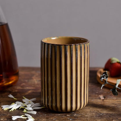 Vintage Milk Cup Retro Striped Water Mug Ceramic Tumbler No Handle Beverage Cup for Tea Coffee Milk Office Use 3.81 X 2.83 X 2.83 in