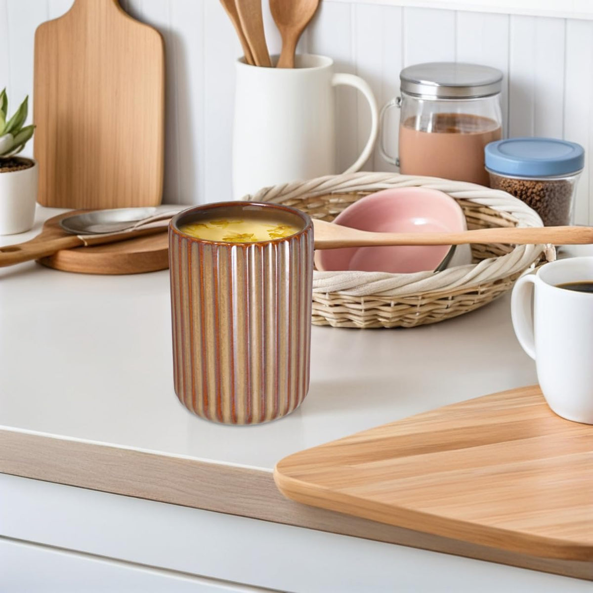 Vintage Milk Cup Retro Striped Water Mug Ceramic Tumbler No Handle Beverage Cup for Tea Coffee Milk Office Use 3.81 X 2.83 X 2.83 in