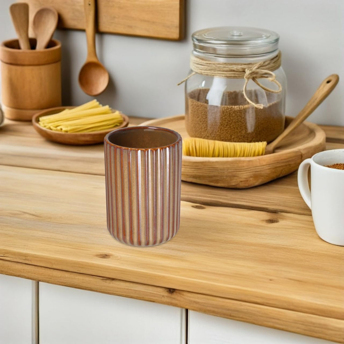 Vintage Milk Cup Retro Striped Water Mug Ceramic Tumbler No Handle Beverage Cup for Tea Coffee Milk Office Use 3.81 X 2.83 X 2.83 in
