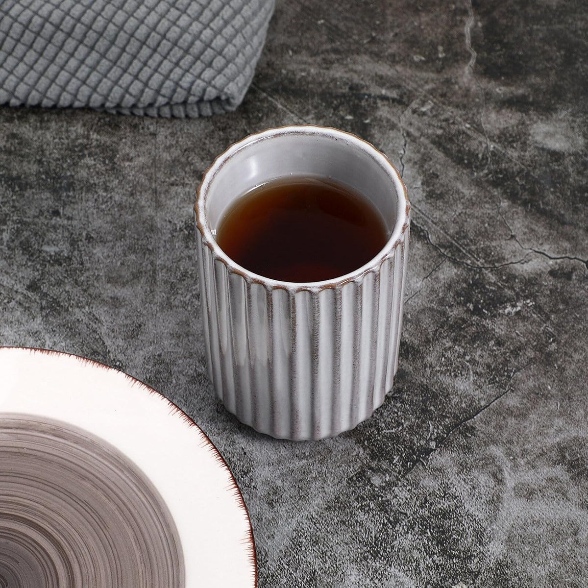 Vintage Milk Cup Retro Striped Water Mug Ceramic Tumbler No Handle Beverage Cup for Tea Coffee Milk Office Use 3.81 X 2.83 X 2.83 in