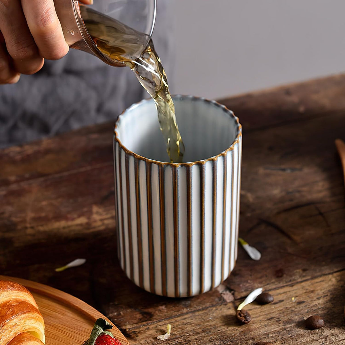 Vintage Milk Cup Retro Striped Water Mug Ceramic Tumbler No Handle Beverage Cup for Tea Coffee Milk Office Use 3.81 X 2.83 X 2.83 in