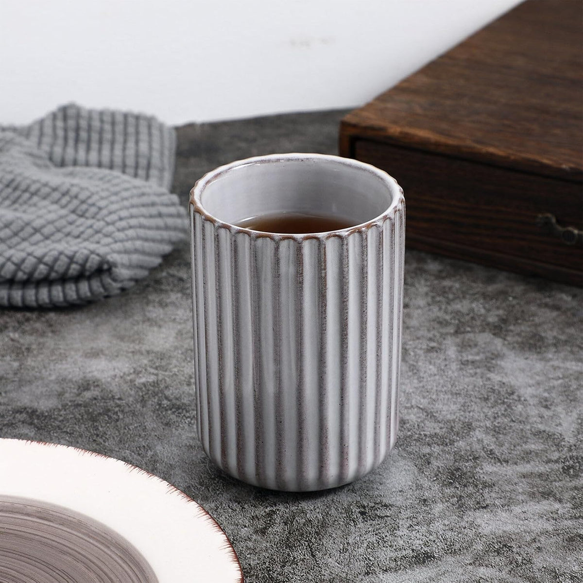 Vintage Milk Cup Retro Striped Water Mug Ceramic Tumbler No Handle Beverage Cup for Tea Coffee Milk Office Use 3.81 X 2.83 X 2.83 in