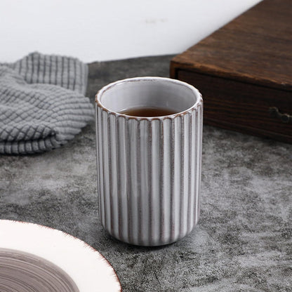 Vintage Milk Cup Retro Striped Water Mug Ceramic Tumbler No Handle Beverage Cup for Tea Coffee Milk Office Use 3.81 X 2.83 X 2.83 in
