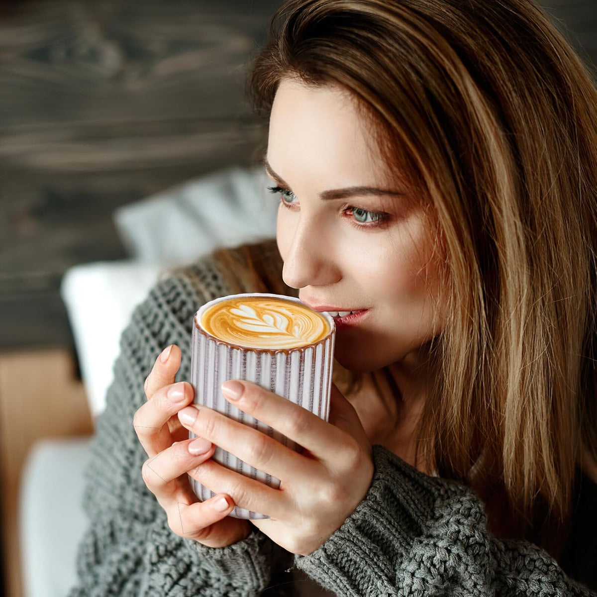 Vintage Milk Cup Retro Striped Water Mug Ceramic Tumbler No Handle Beverage Cup for Tea Coffee Milk Office Use 3.81 X 2.83 X 2.83 in