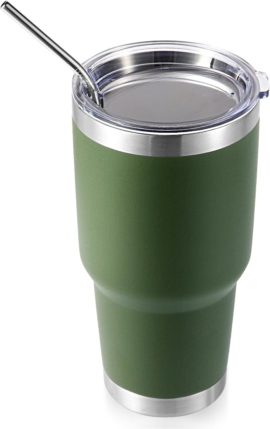 Volhoply 30oz Insulated Tumbler with Lid and Straw, Double Wall Inner & Outer 304 Stainless Steel Coffee Cup, Travel Mug Reusable Thermal Cup for Cold & Hot Drinks (Army Green)