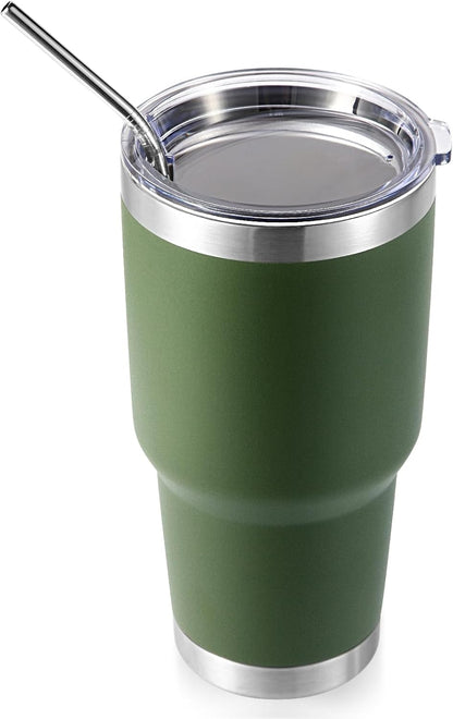 Volhoply 30oz Insulated Tumbler with Lid and Straw, Double Wall Inner & Outer 304 Stainless Steel Coffee Cup, Travel Mug Reusable Thermal Cup for Cold & Hot Drinks (Army Green)